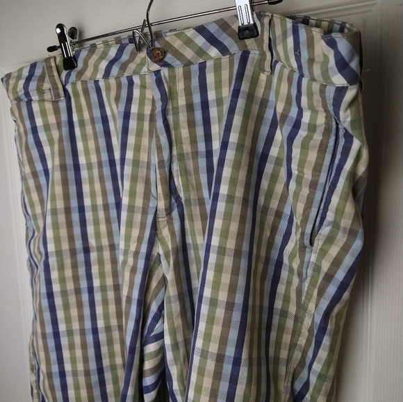 $ Olde school men blue green white stripe shorts.Zip flat front. Size 42 - Picture 1 of 14